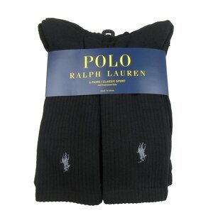 Polo Ralph Lauren Classic Cushioned Crew Socks 6 Pack Men's Size 6-13 Black NEW